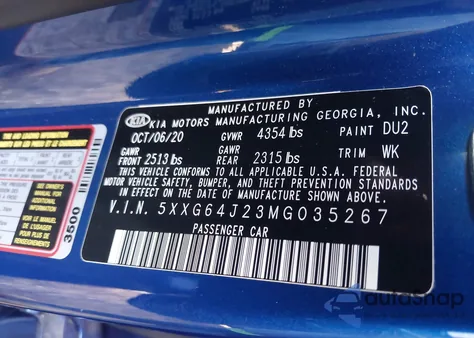 2021 Kia K5 Gt-Line из США, поврежденный, VIN 5XXG64J23MG035267